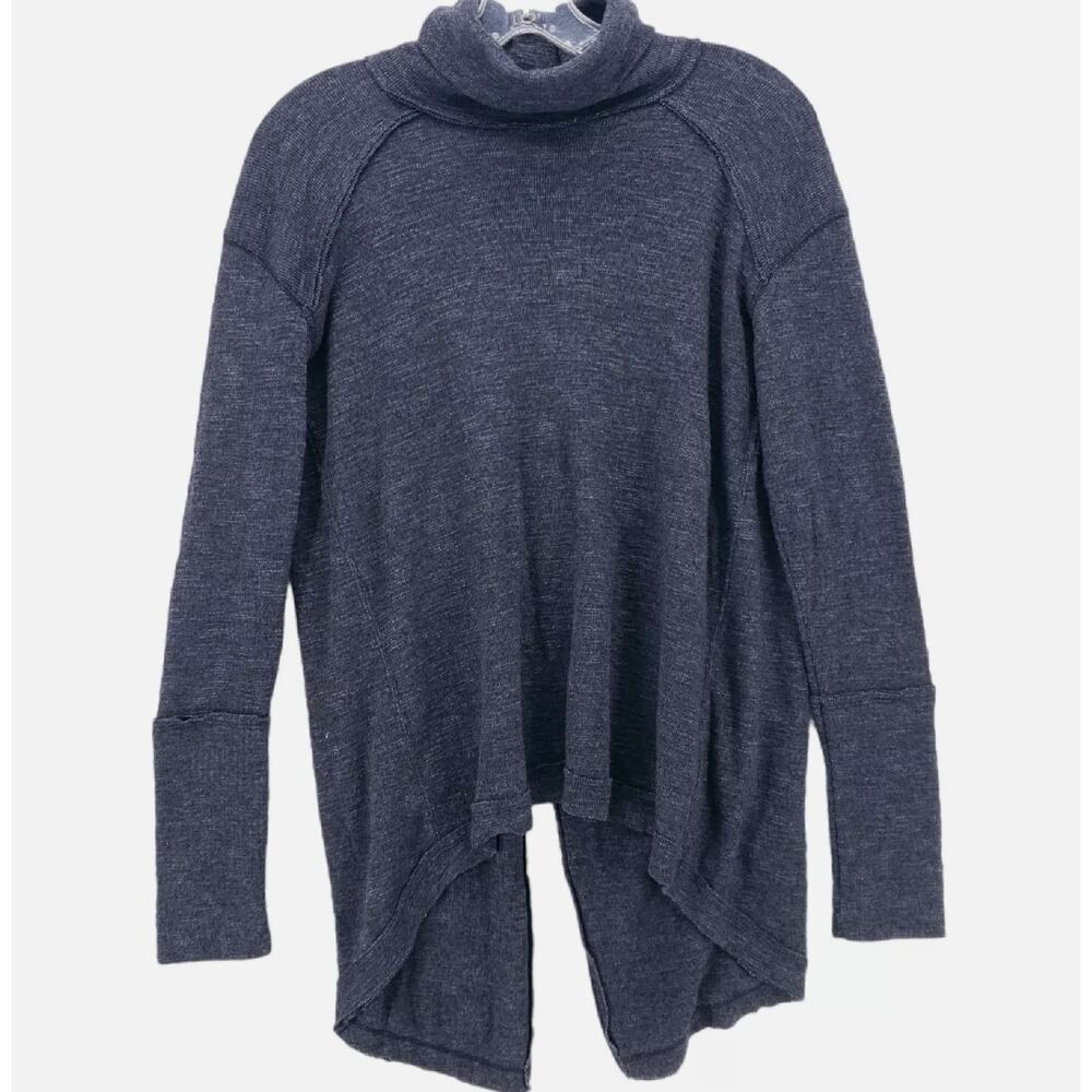 We The Free Split Back Pullover Cowl Turtleneck Deep Charcoal Gray Long Sleeve